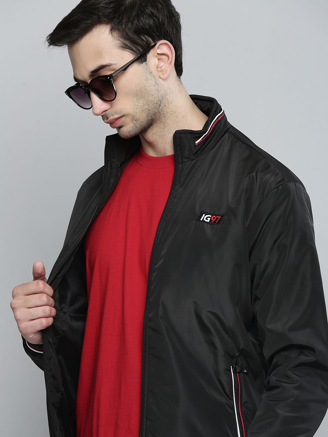 The Indian Garage Co Men Zip-Front Slim Fit Bomber Jacket