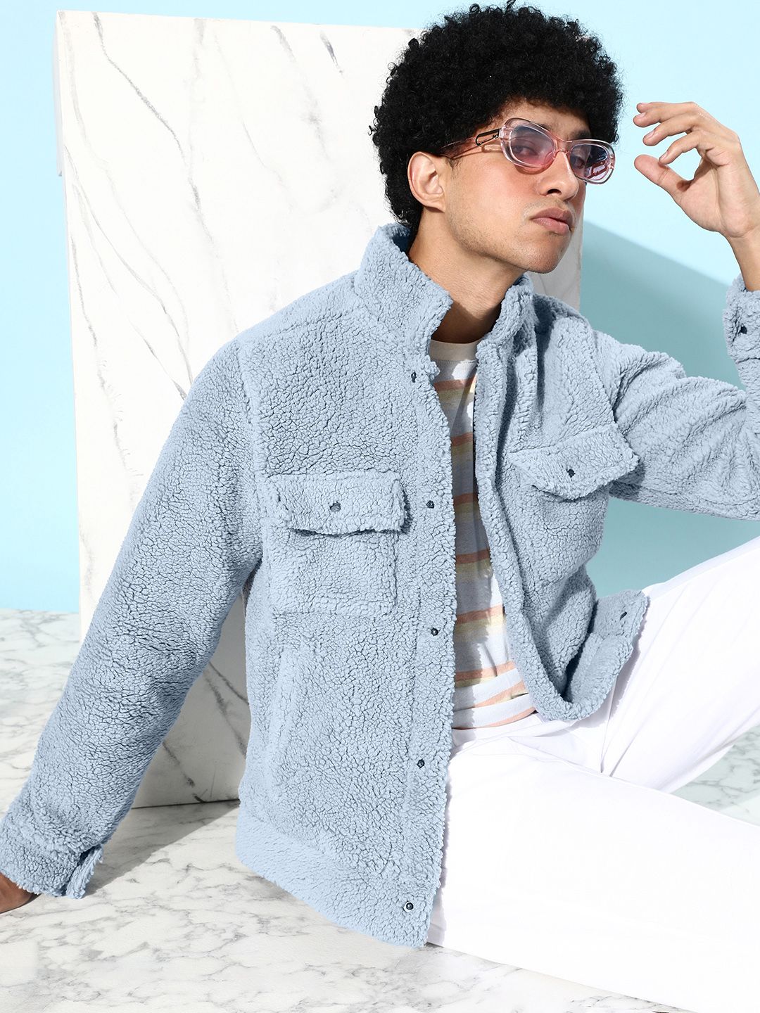 The Roadster Lifestyle Co. Men Light Blue Solid Tailored Jacket