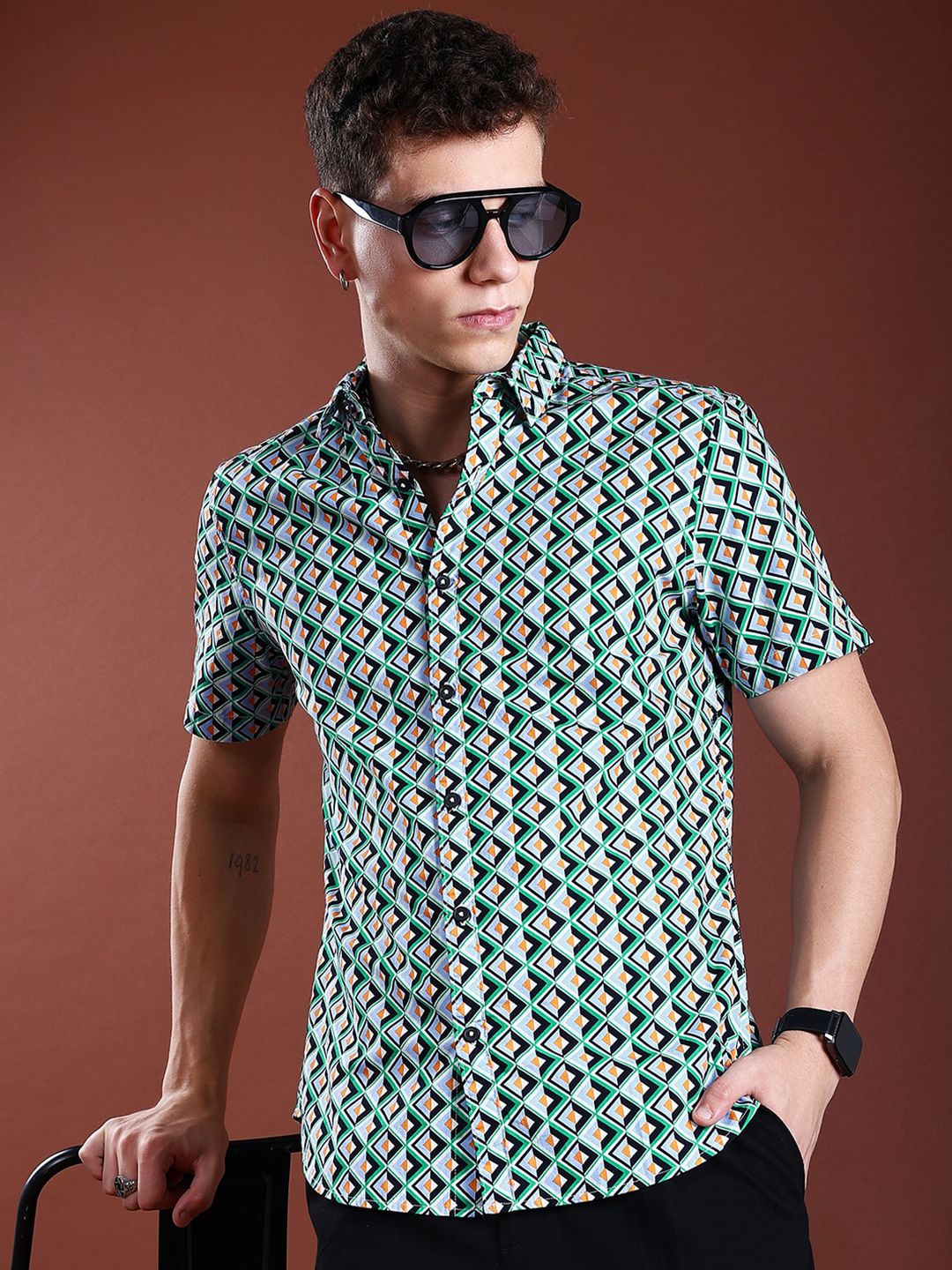 HIGHLANDER Slim Fit Printed Cotton Casual Shirt