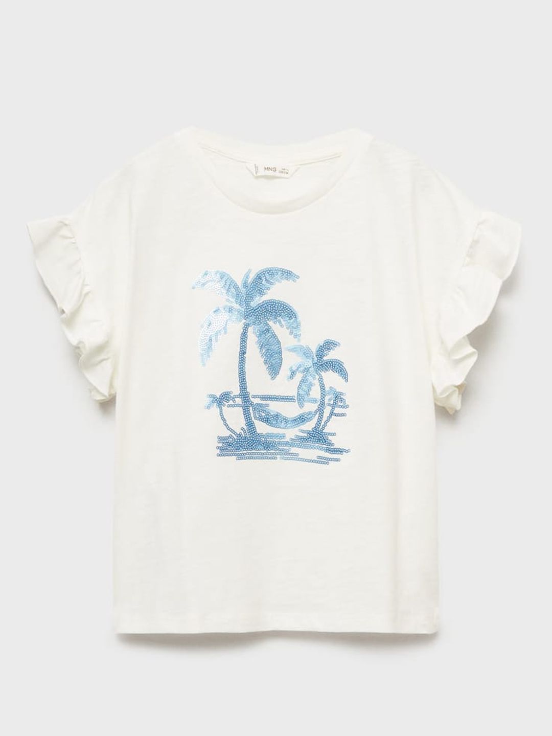 Mango Kids Girls Sequin Embellished Top with Ruffled Sleeves