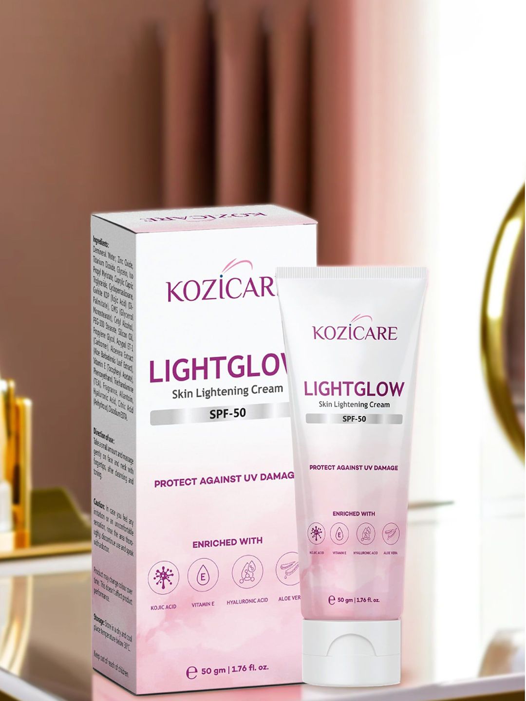 KOZICARE LightGlow Skin Whitening & Brightening Gel With SPF 50 Protection - 50 g deal from myntra