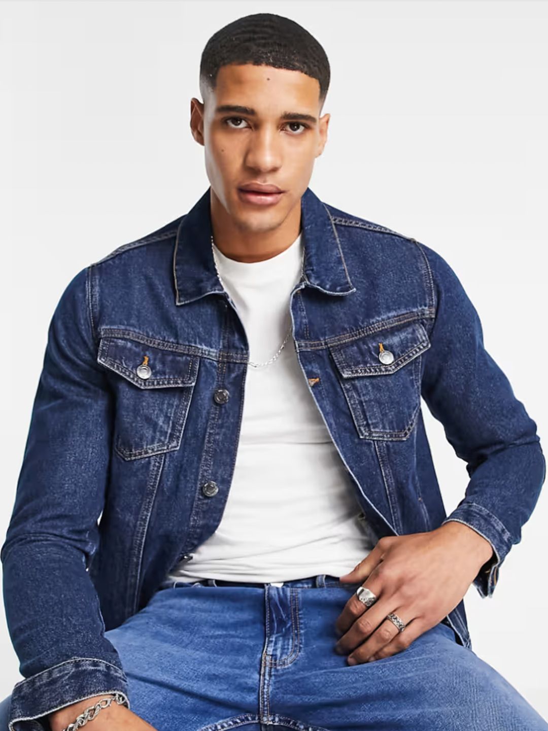 MASTERLY WEFT Men Washed Outdoor Denim Jacket with Patchwork