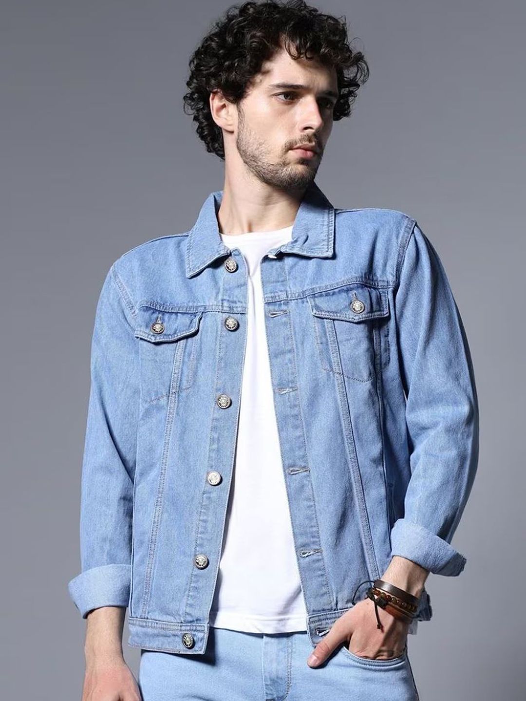 MASTERLY WEFT Men Washed Outdoor Denim Jacket with Embroidered