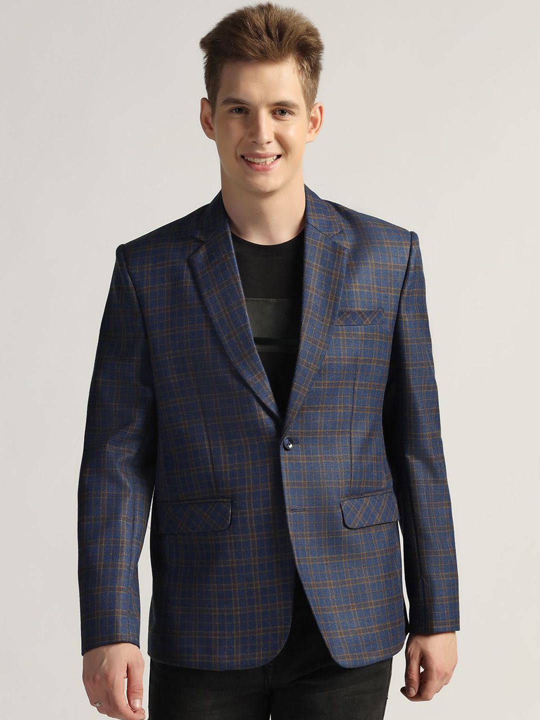 TAHVO Checked Tailored Fit Tweed Blazer
