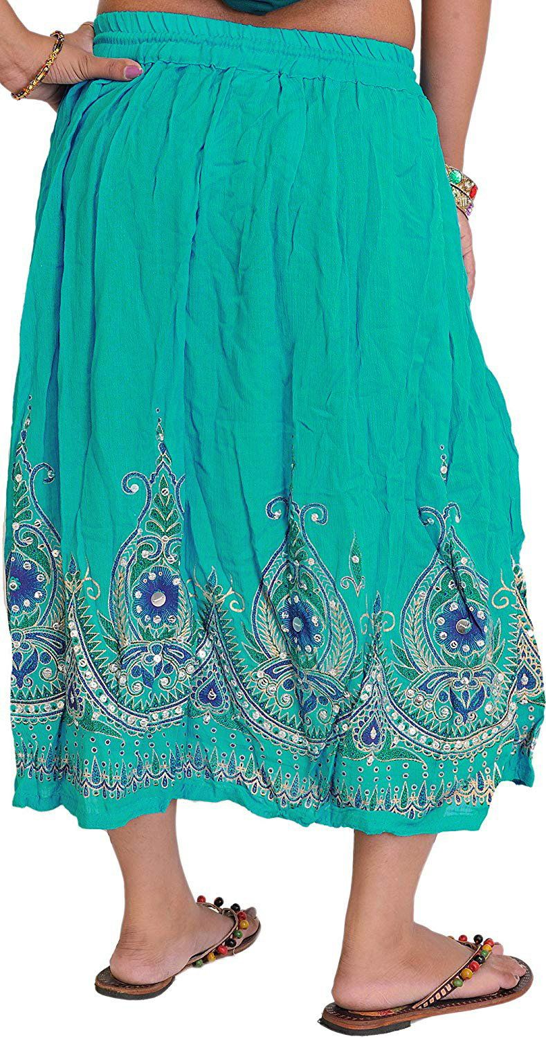 Exotic India Exotic India Floral Printed Embellished With Sequins Midi-Skirt