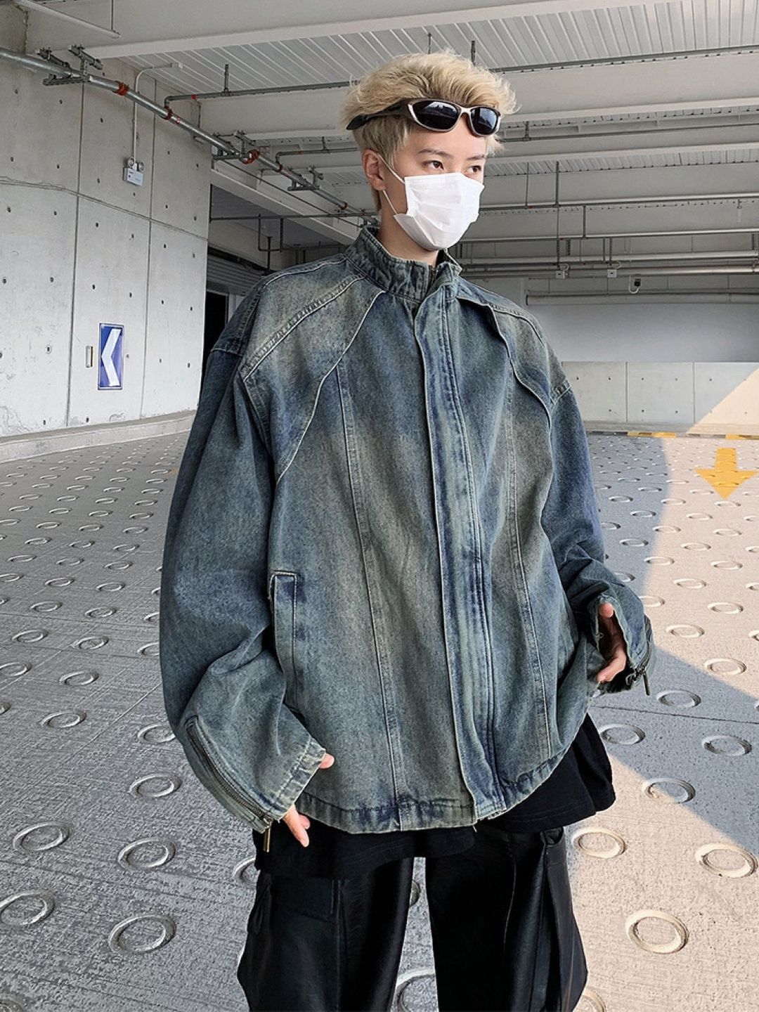 StyleCast Men Mock Collar Washed Solid Cotton Casual Denim Jacket