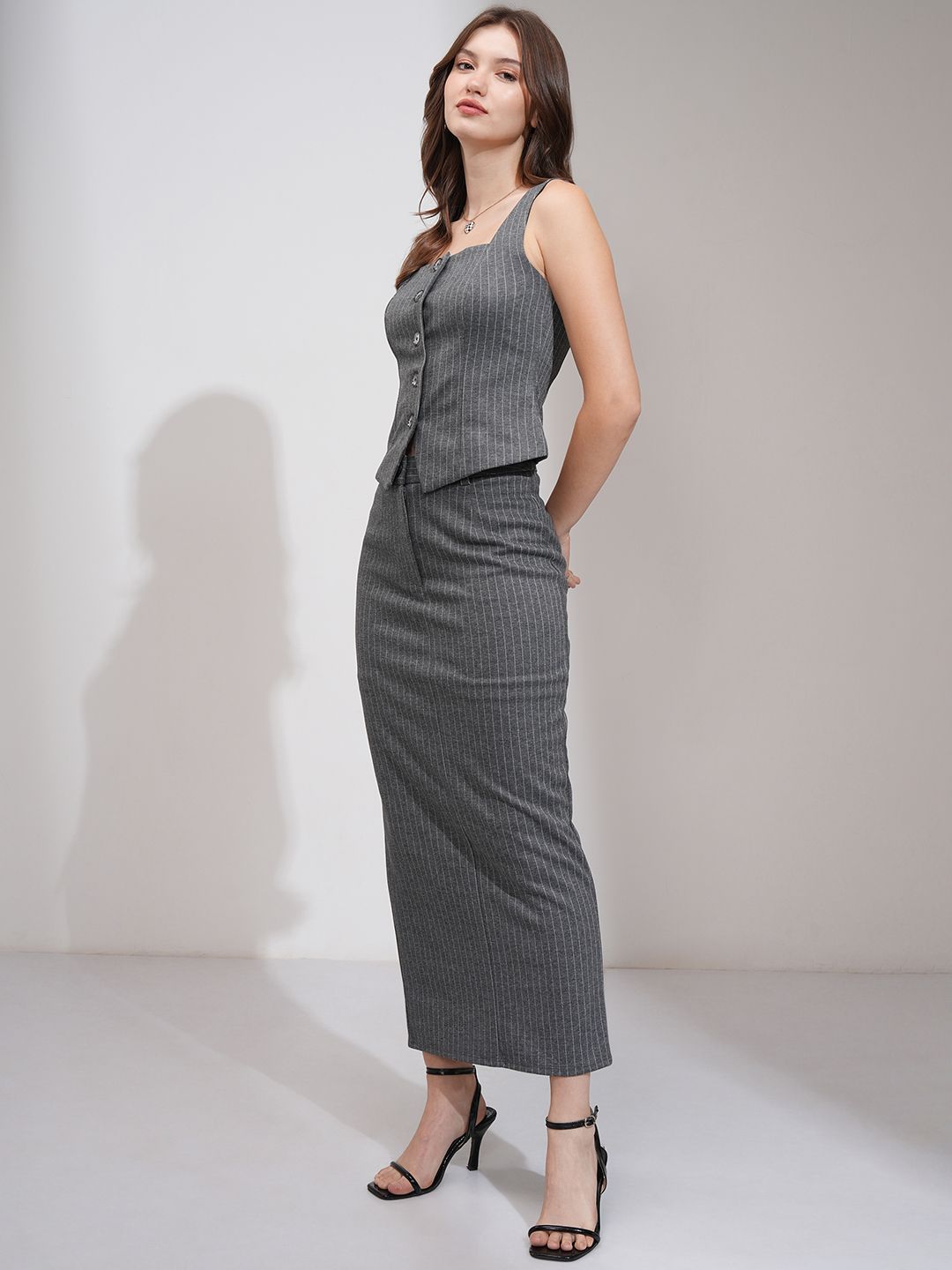 Buy CHIC BY TOKYO TALKIES Women Pinstriped Vest & Midi Column
