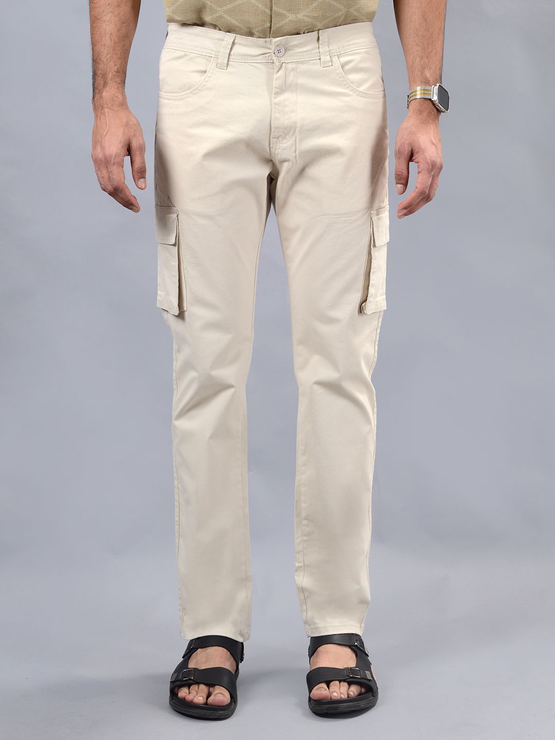 JADE BLUE Men Cotton Slim Fit Cargos Trousers