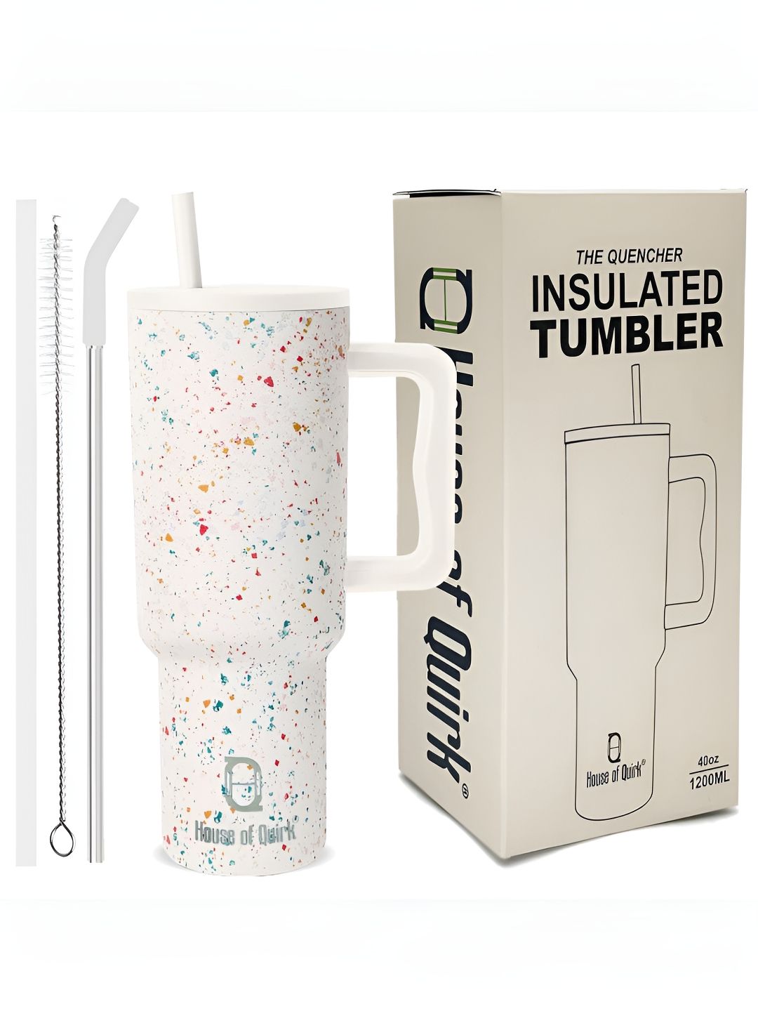 HOUSE OF QUIRK Cream-Coloured & Red Single Stainless Steel Printed Double Wall Vacuum Water Bottle