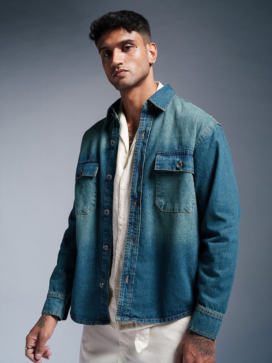 Buy FREAKINS Men Washed Denim Jacket with Embroidered - Jackets
