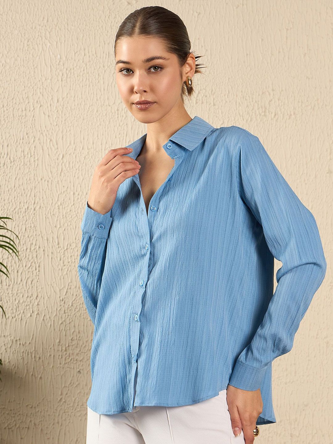Buy The Roadster Lifestyle Co. Women Spread Collar Textured Casual