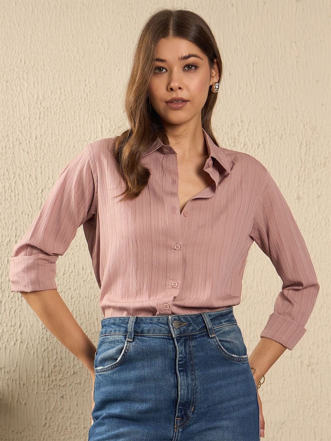 Roadster The Roadster Lifestyle Co. Women Spread Collar Textured Casual Shirt