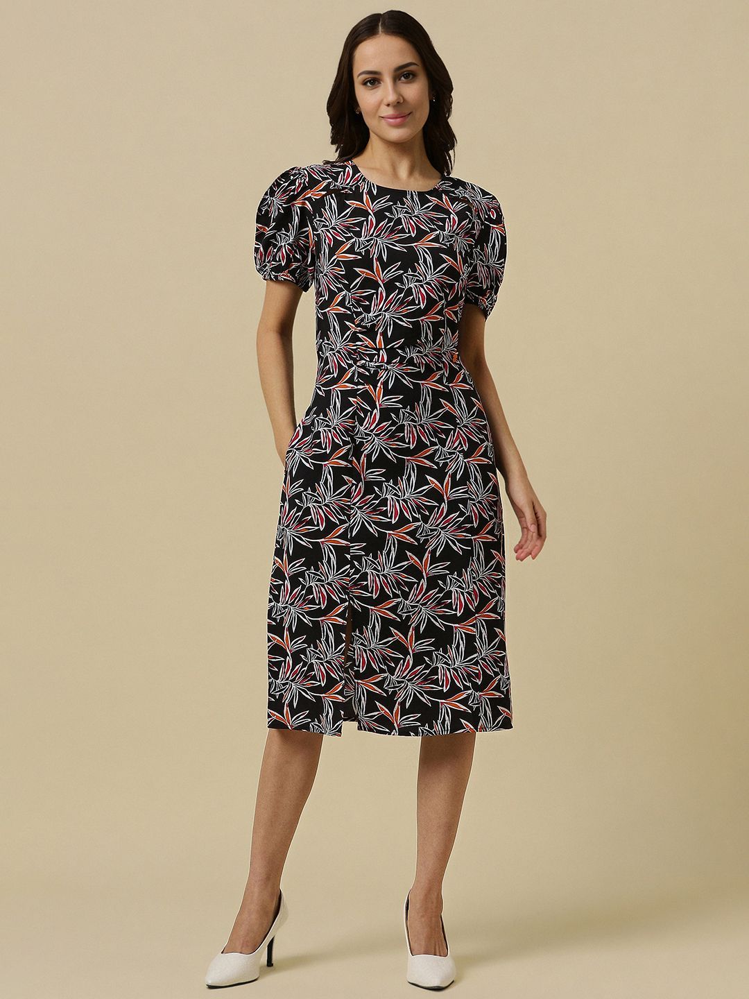 Allen Solly Woman Women Floral Printed Puff Sleeve Sheath Dress