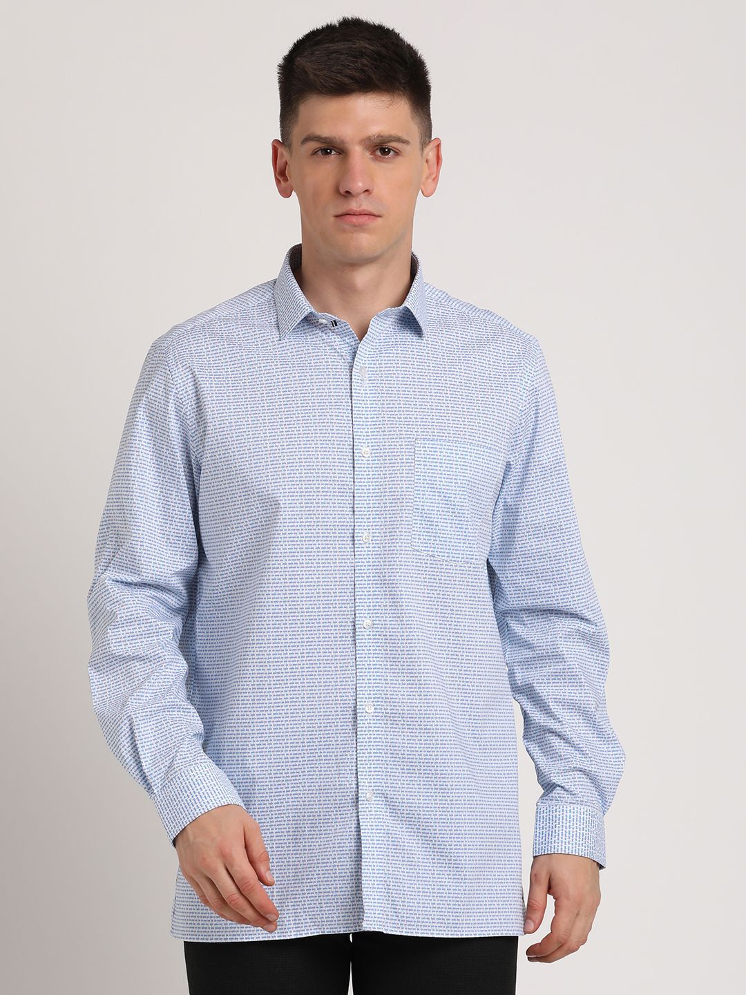 Turtle Men Standard Slim Fit Spread Collar Micro Ditsy Printed Cotton Formal Shirt