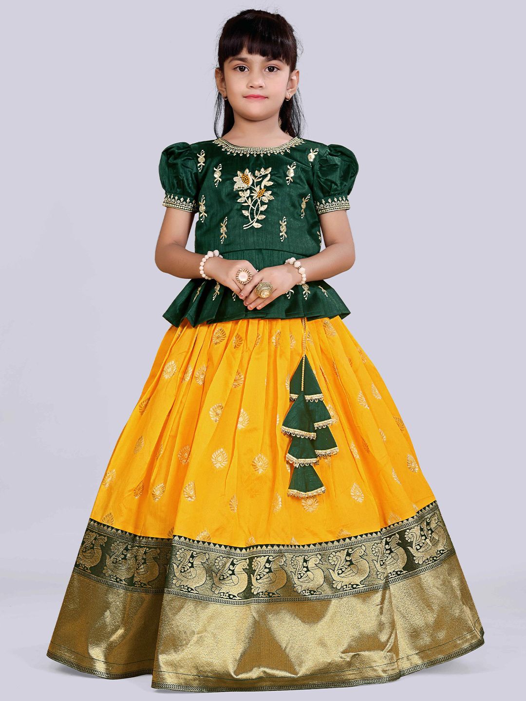 BAESD Girls Embroidered Puffed Sleeves Lehenga Choli