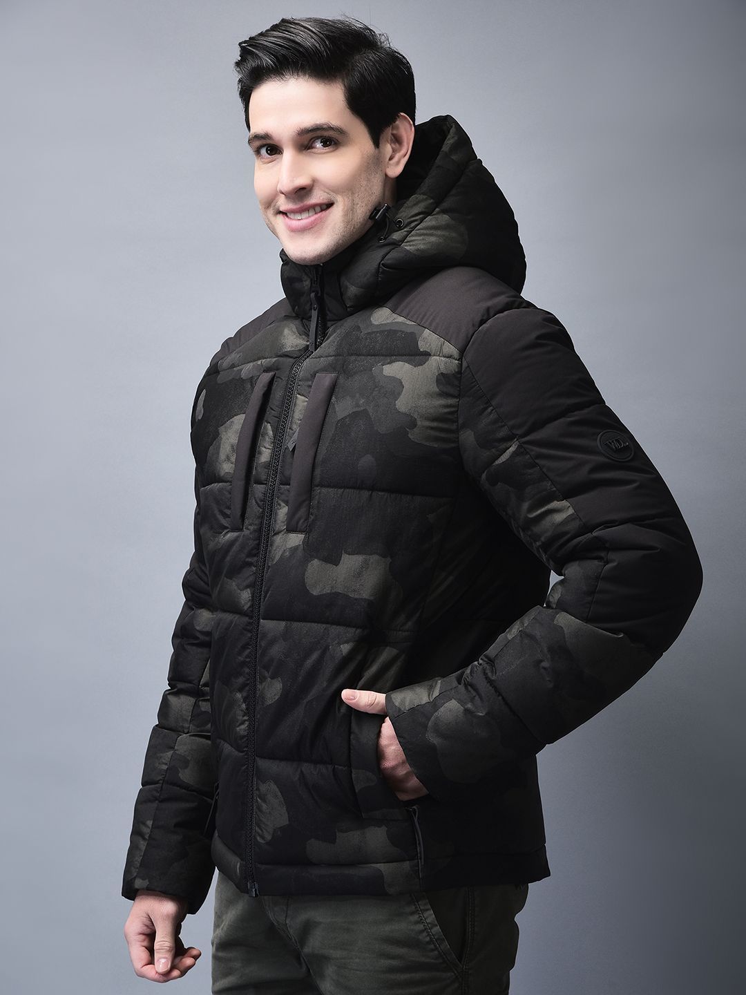 Woodland Men Hooded Camouflage Printed Casual Padded Jacket