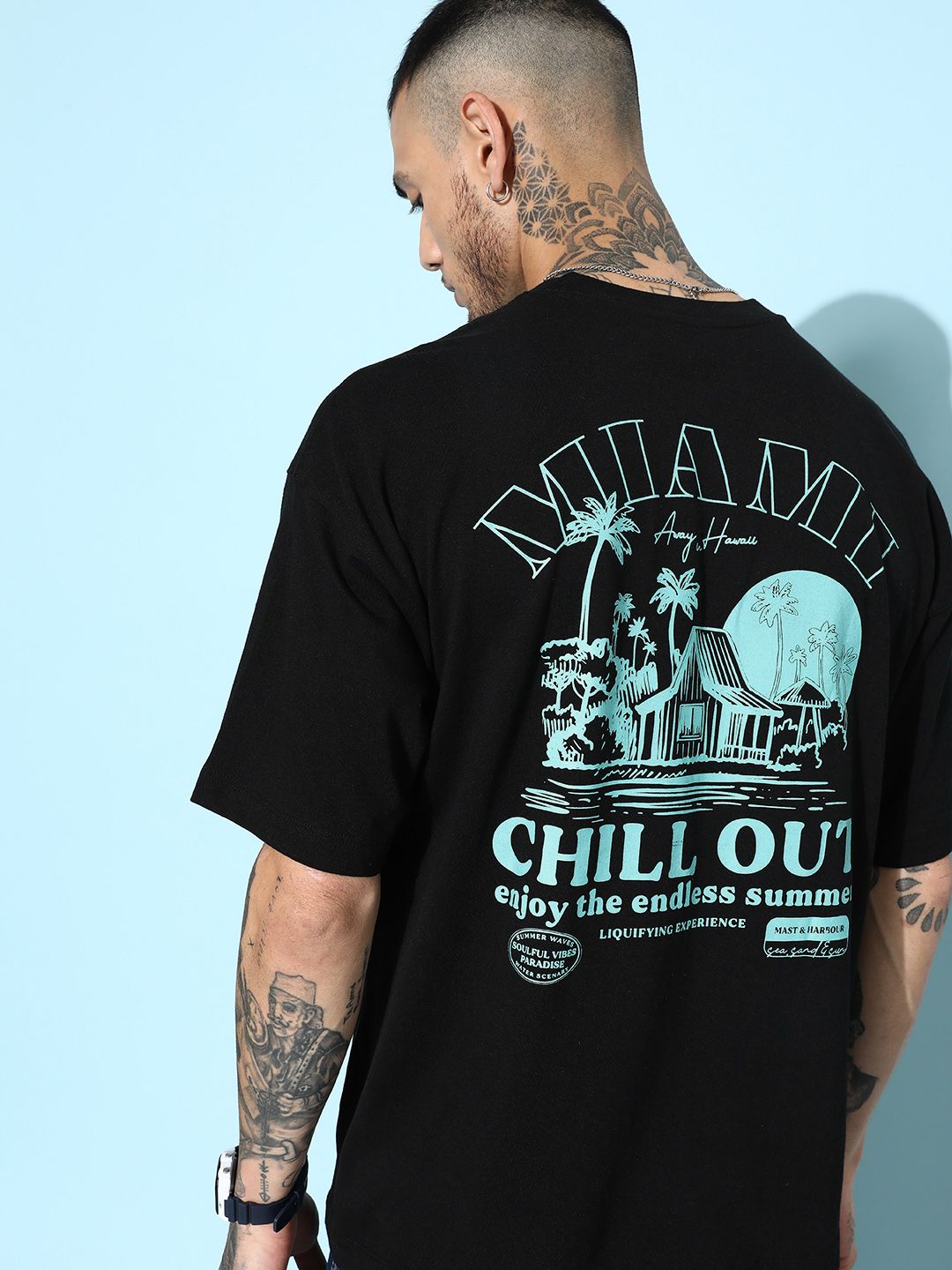 Mast & Harbour Men Typography Printed Pure Cotton Oversized T-shirt