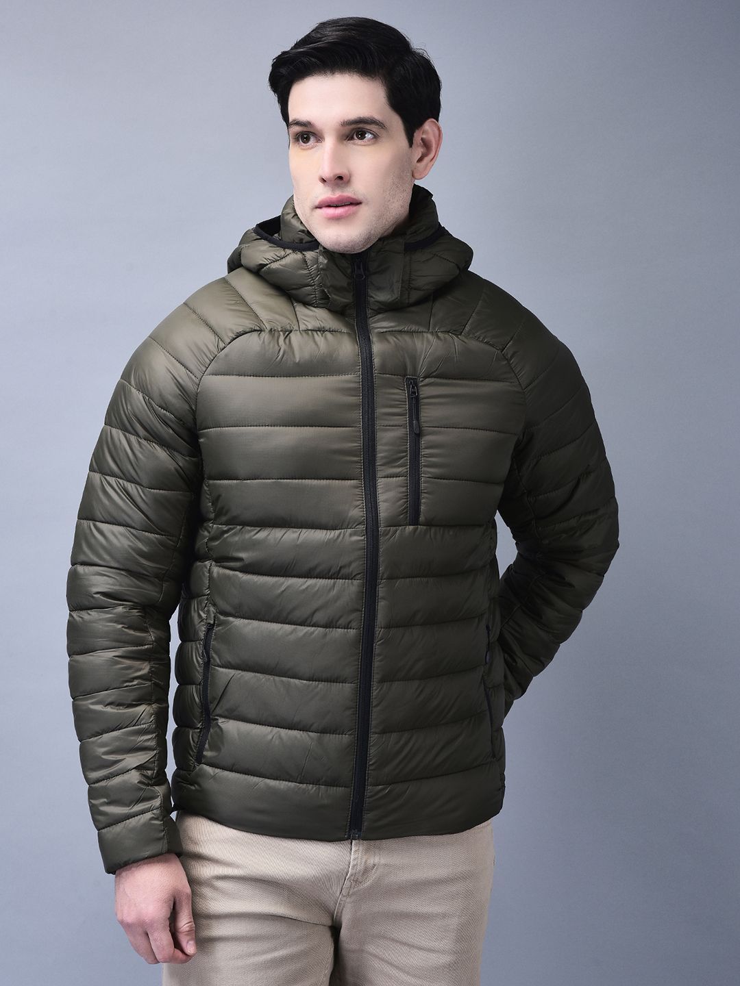 Woodland Men Hooded Solid Casual Puffer Jacket