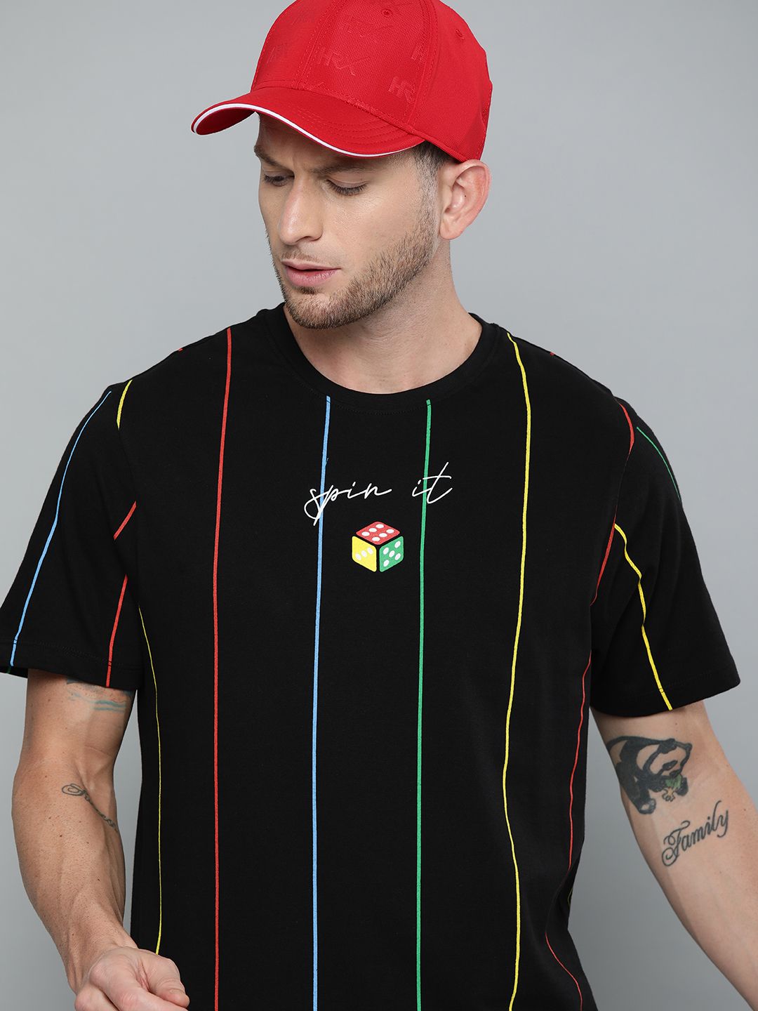 Kook N Keech Men Black Blue Pure Striped Round Neck Pure Cotton T-shirt