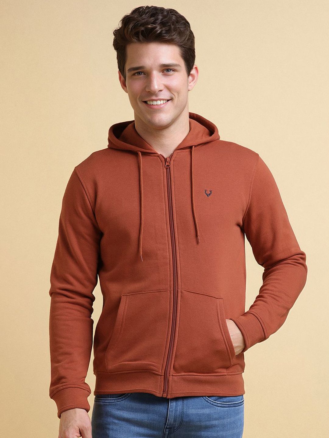 Allen Solly Men Hooded Front-Open Sweatshirt