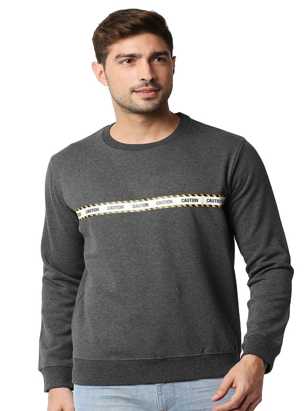 Basics Men Typography Printed Pullover Sweater