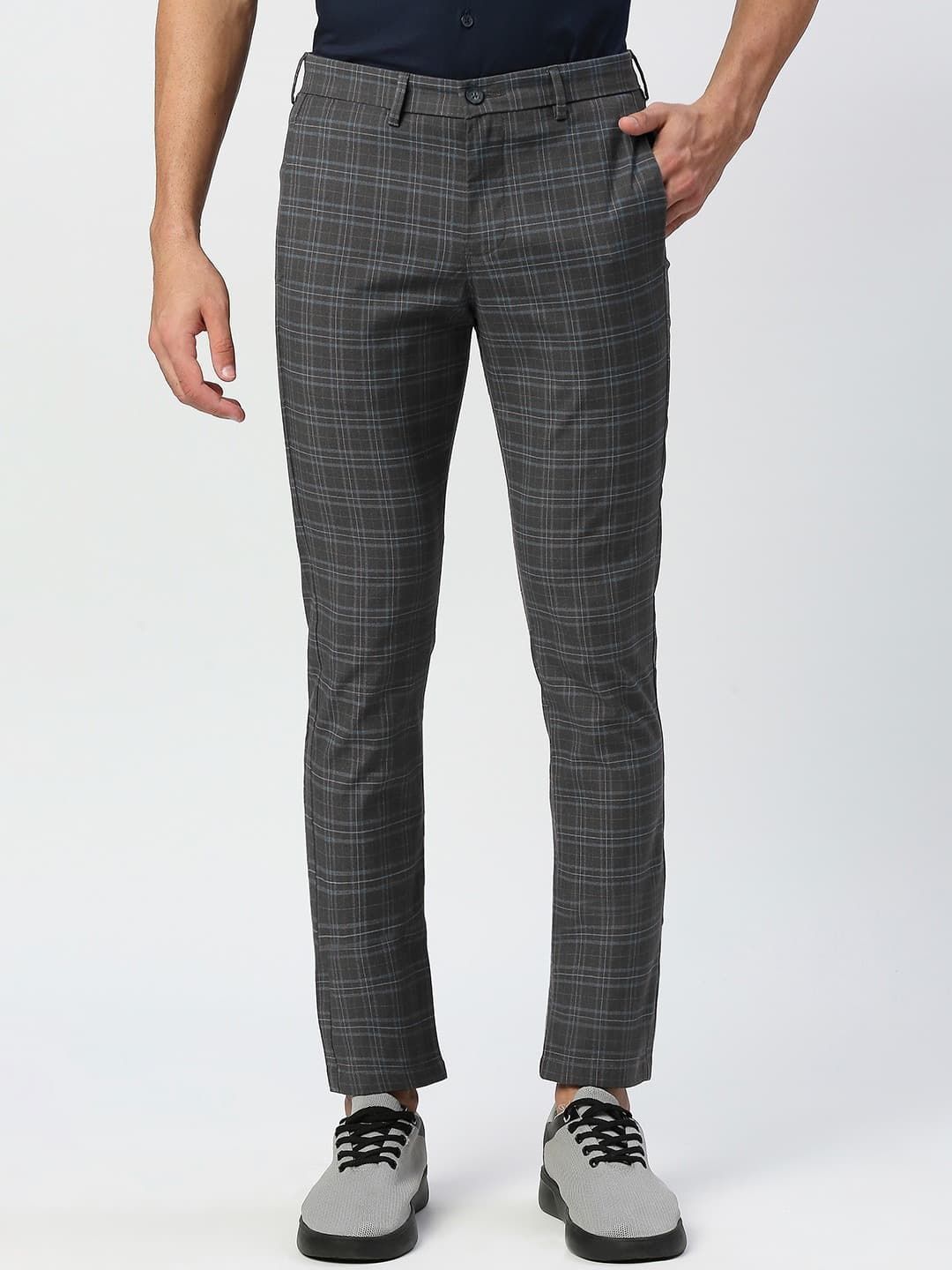 Basics Men Cotton Checked Tapered Fit Trousers
