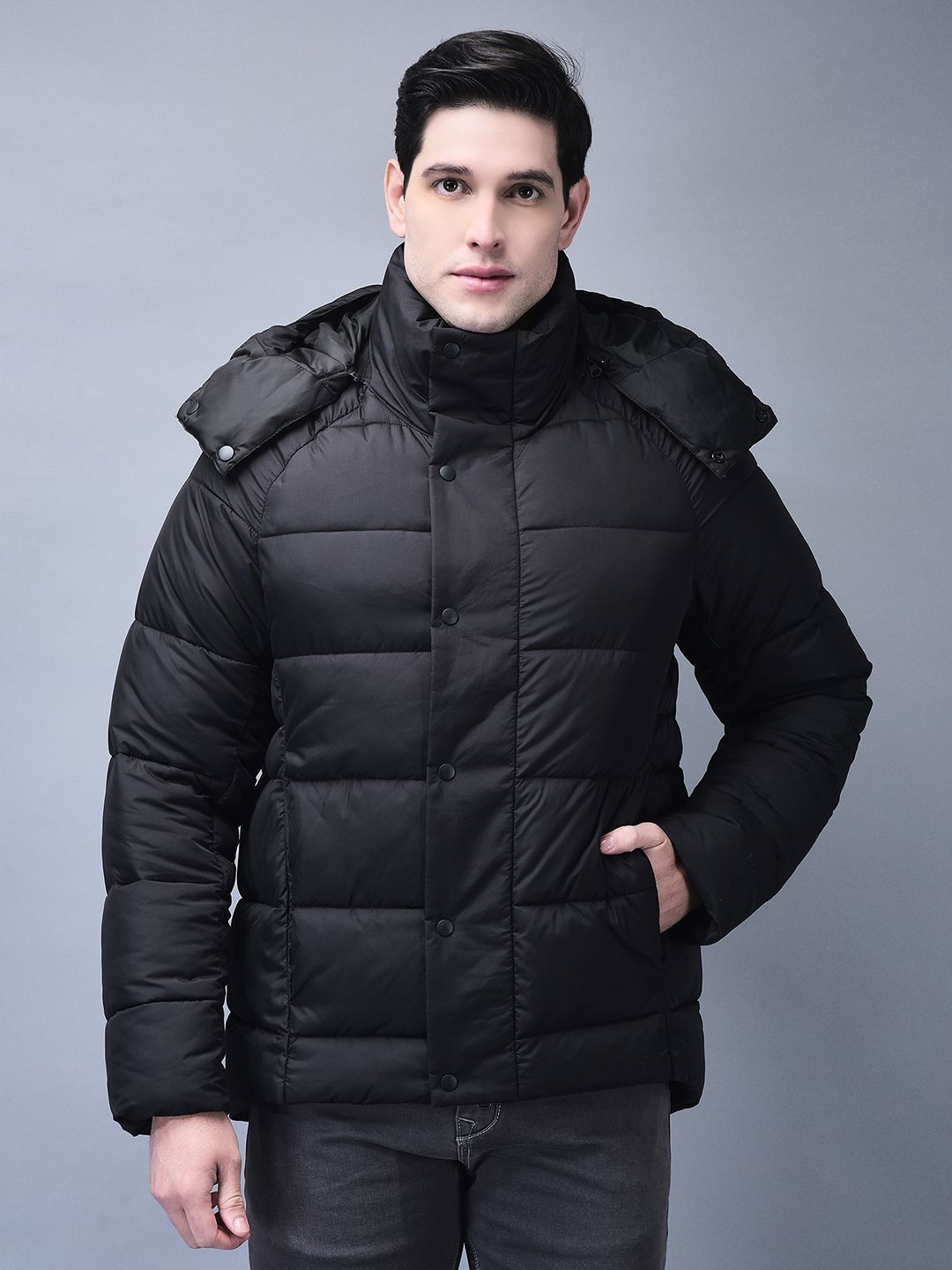 Woodland Men Solid Hooded Long Sleeves Puffer Jacket
