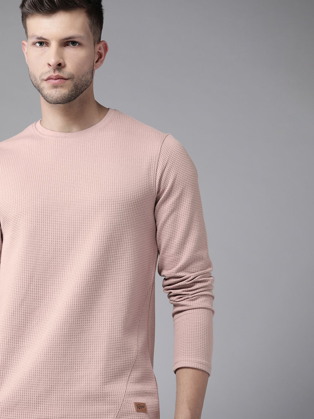 Roadster Men Pink Self-Design T-shirt