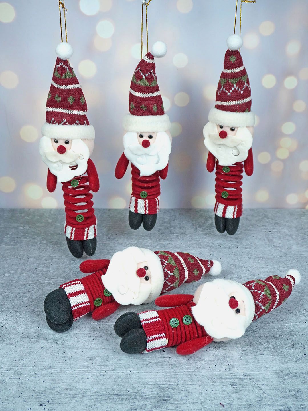 Little Surprise Box Red & White Set Of 5 Santa Christmas Tree Ornament