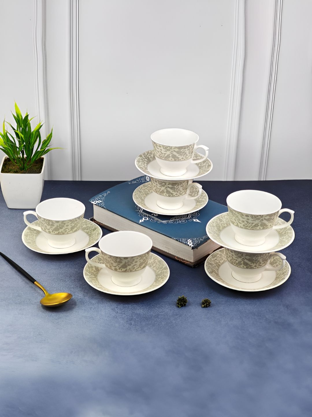 UPC Pride Expression White Graphic Ceramic Microwave Safe 12 Piece Cups-150ml