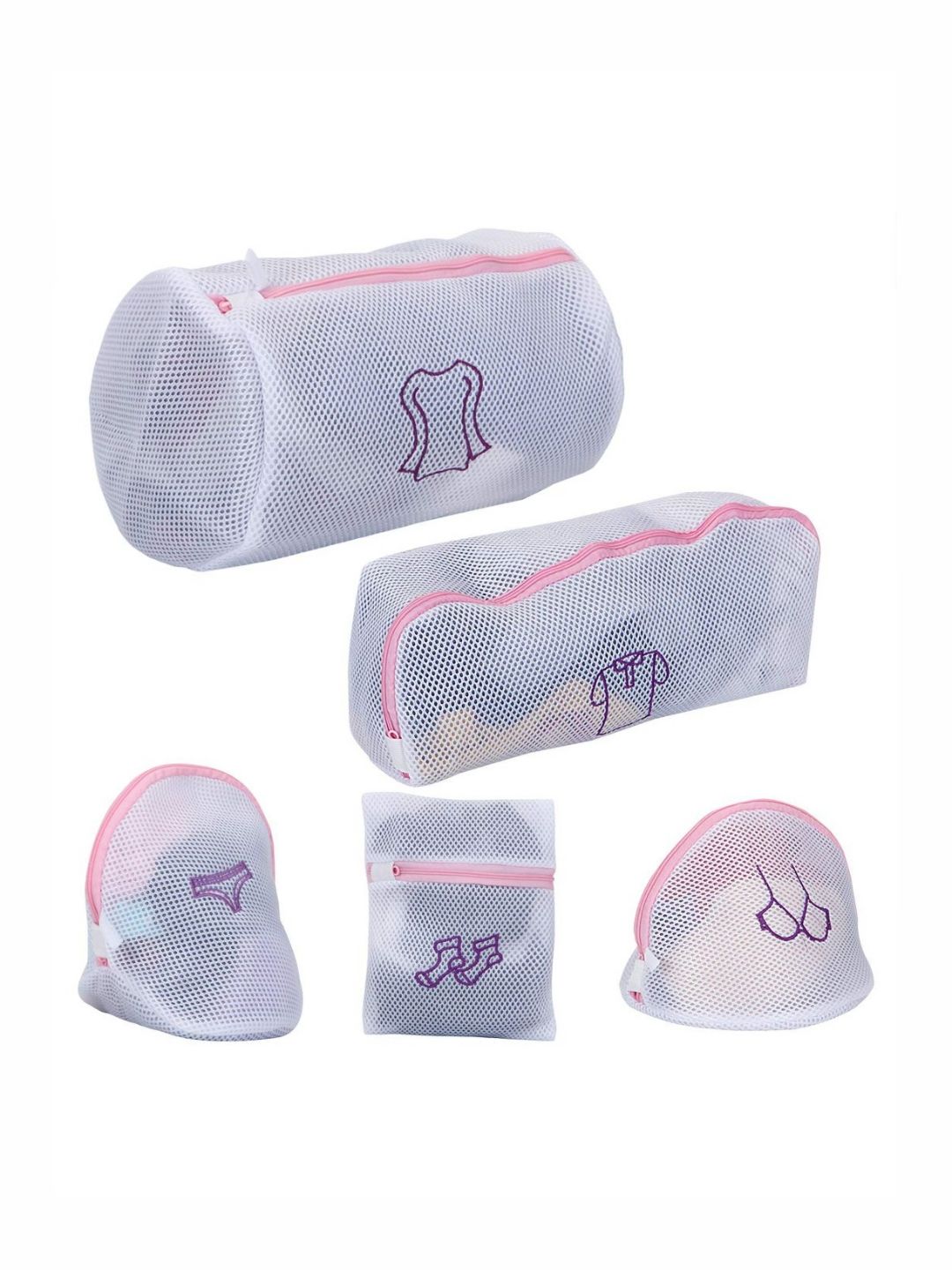 HOKIPO White 5 Pieces Dual Layered Mesh Laundry Clothes Washing Bags