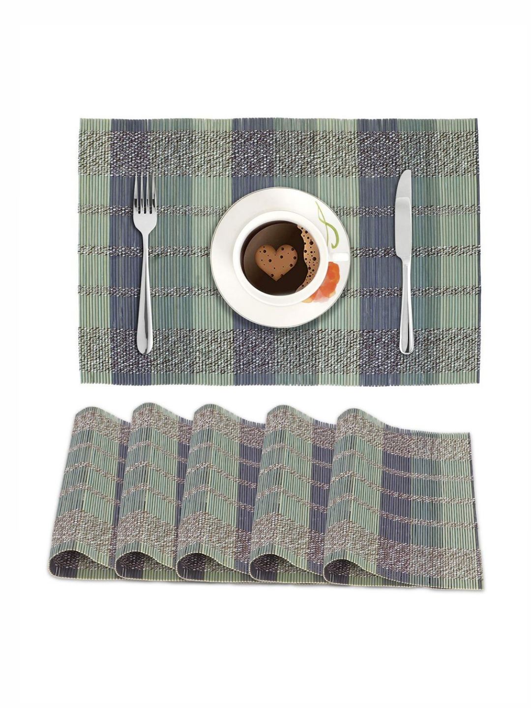 HOKIPO Multicolor 6 Pieces Striped Rectangle Reversible Bamboo Table Placemats