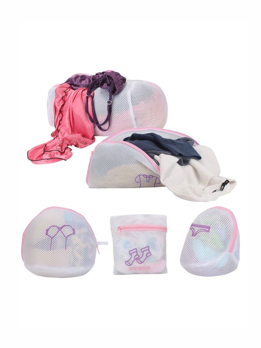 HOKIPO White 5 Pieces Mesh Laundry Clothes Washing Bags