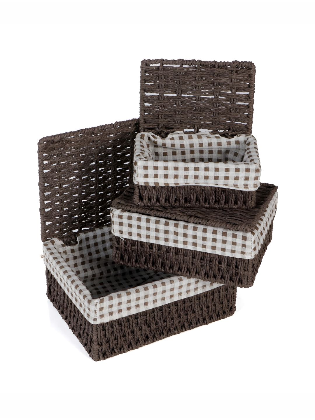 HOKIPO Brown & White 3 Pieces Solid Paper Rope Regular Multi-Utility Organisers