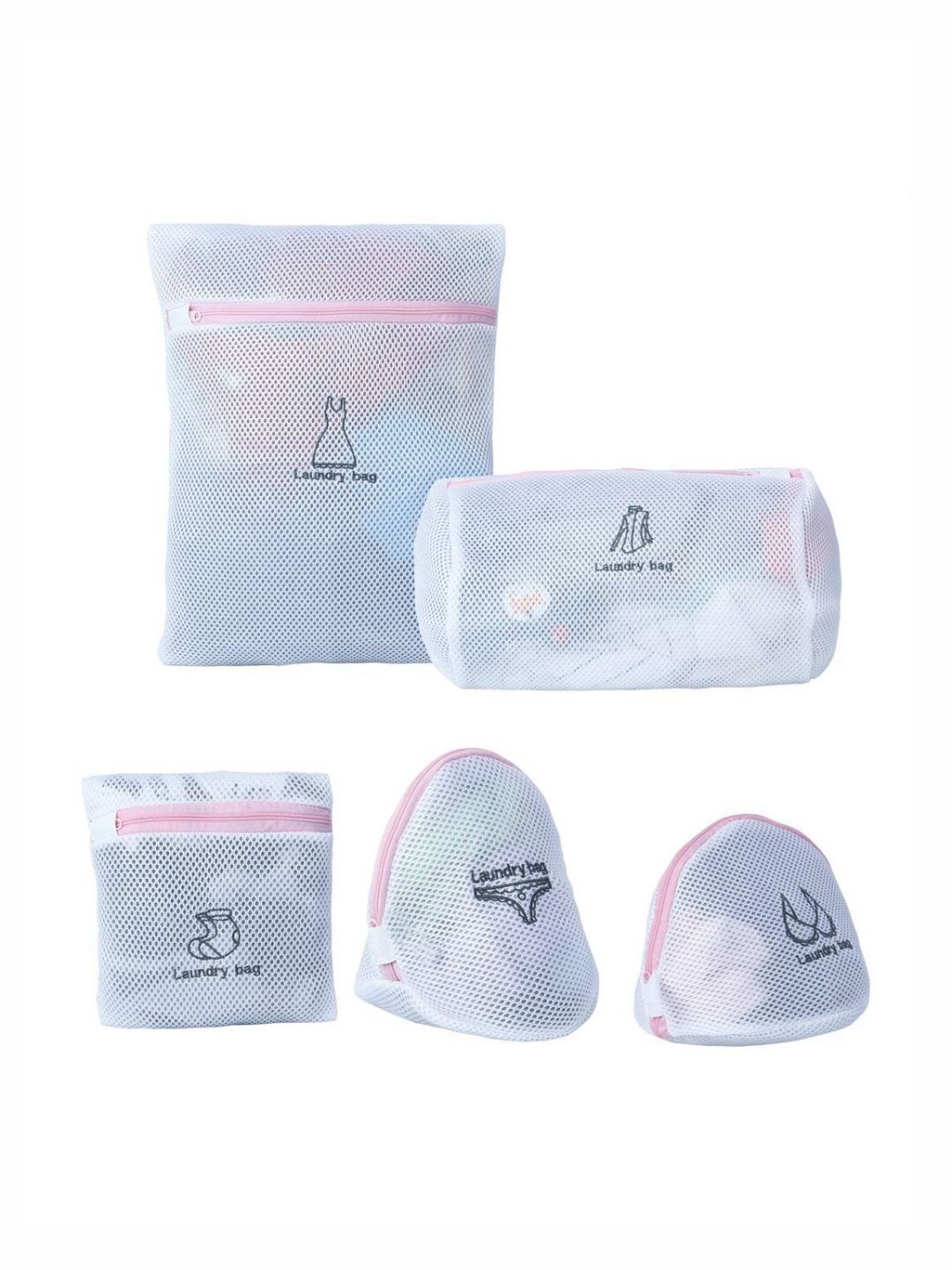HOKIPO White 5 Pieces Dual Layered Mesh Laundry Clothes Washing Bags