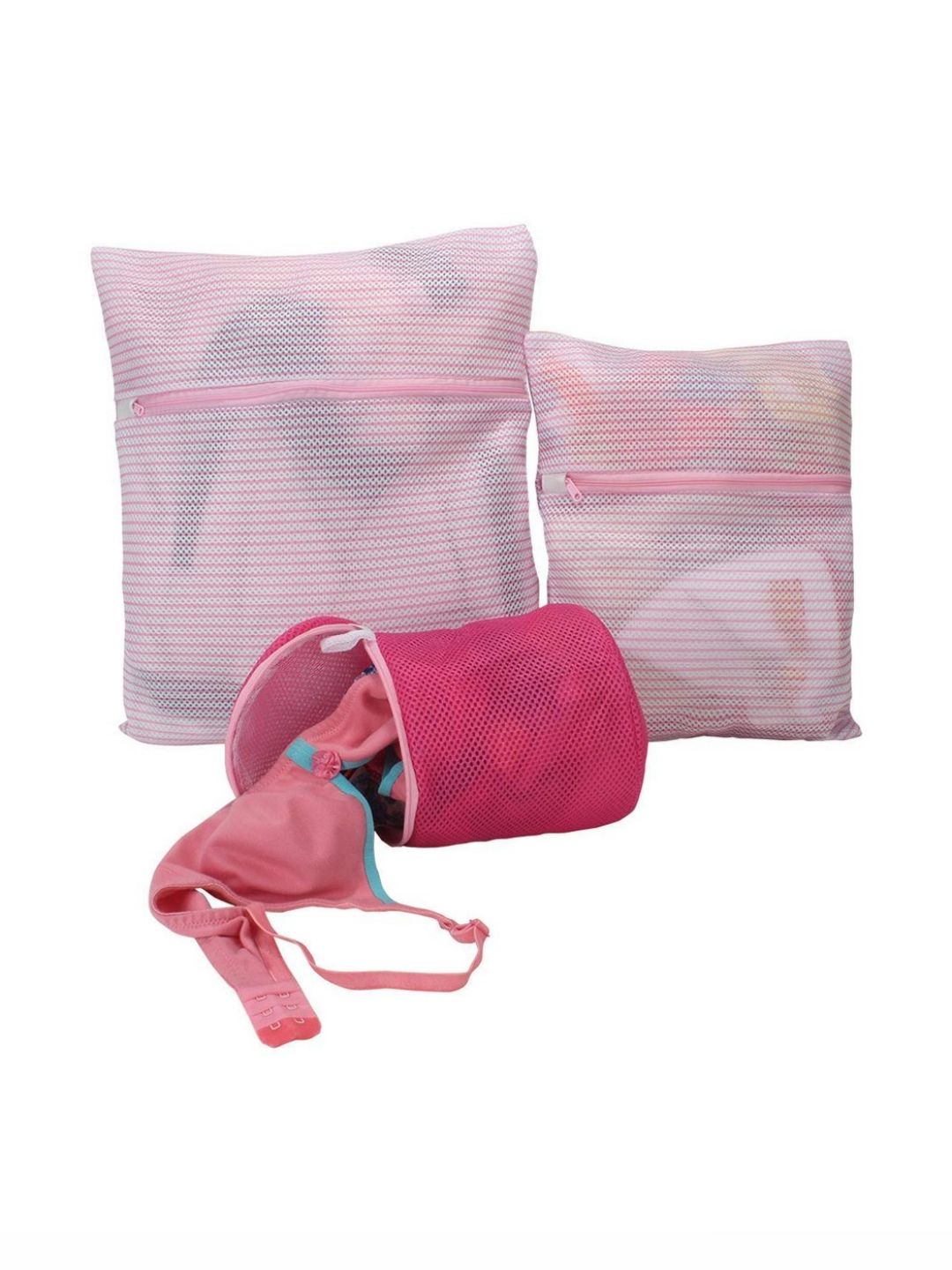 HOKIPO Pink 3 Pieces Mesh Laundry Clothes Washing Bags