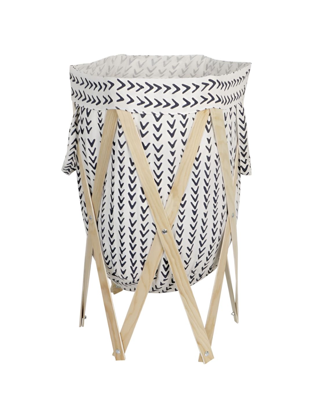HOKIPO White & Black European Style Laundry Bag with Foldable Wooden Stand