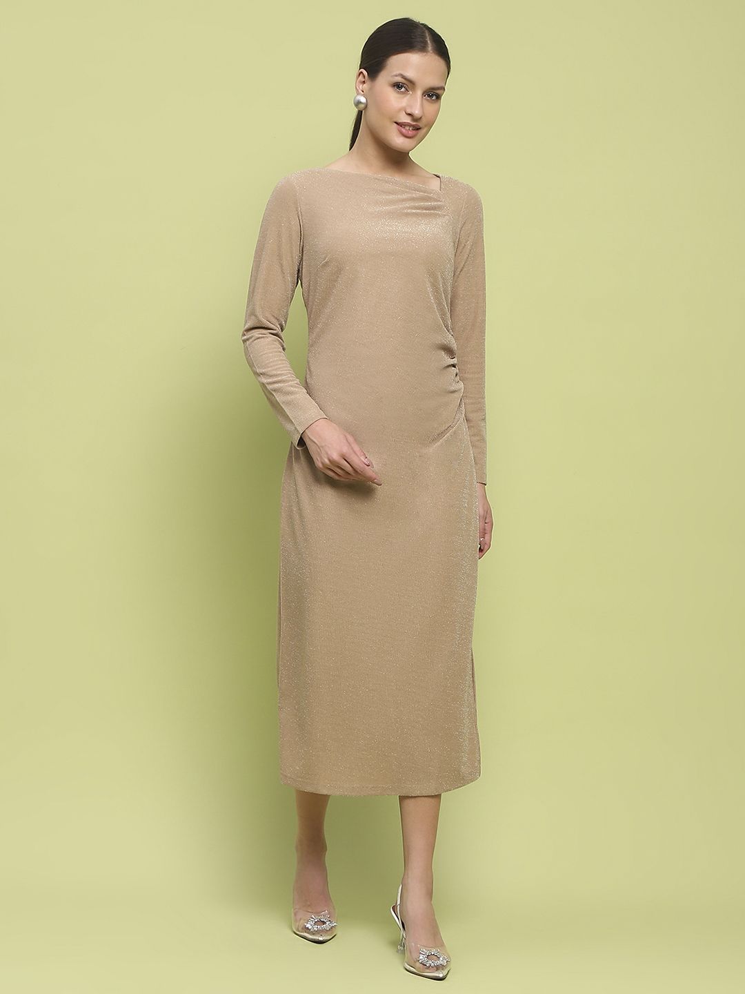 Madame Madame Women Asymmetric Neck Sheath Midi Dress