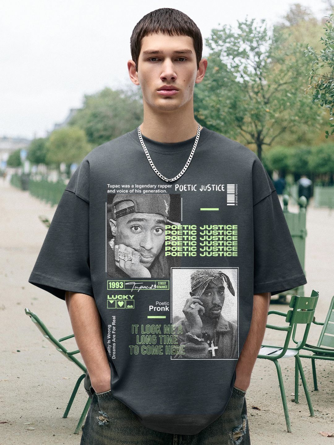 PRONK Men Typography Printed Oversized Cotton T-shirt