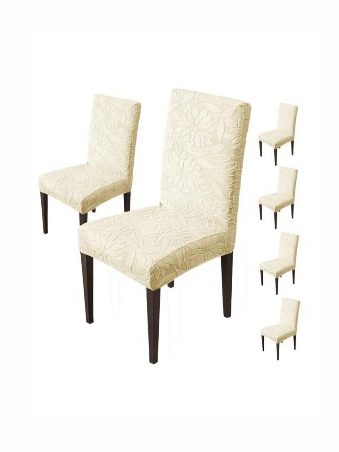 HOUSE OF QUIRK Beige 6 Pieces Floral Removable Chair Covers