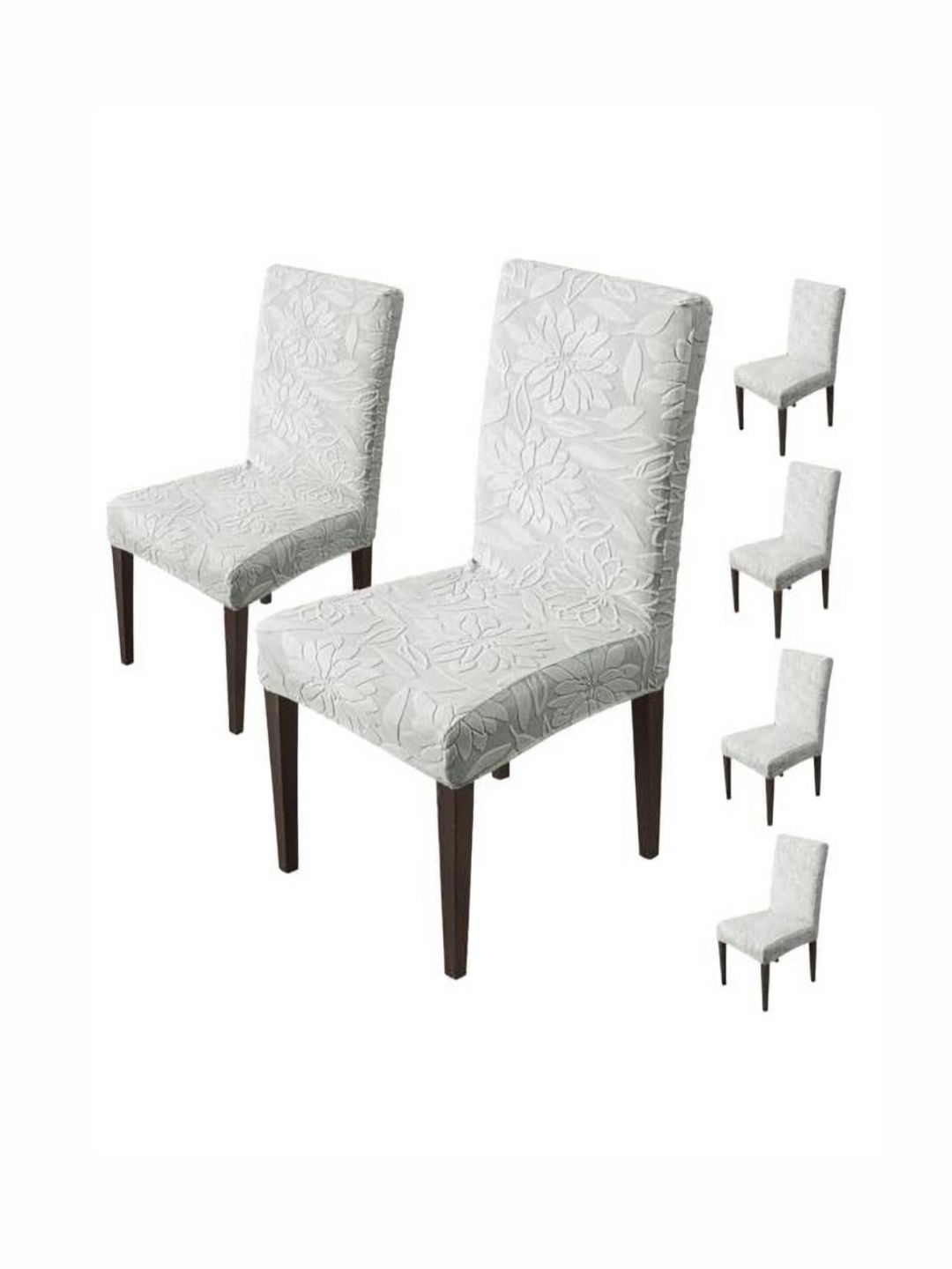 HOUSE OF QUIRK Grey 6 Pieces Floral Removable Chair Covers