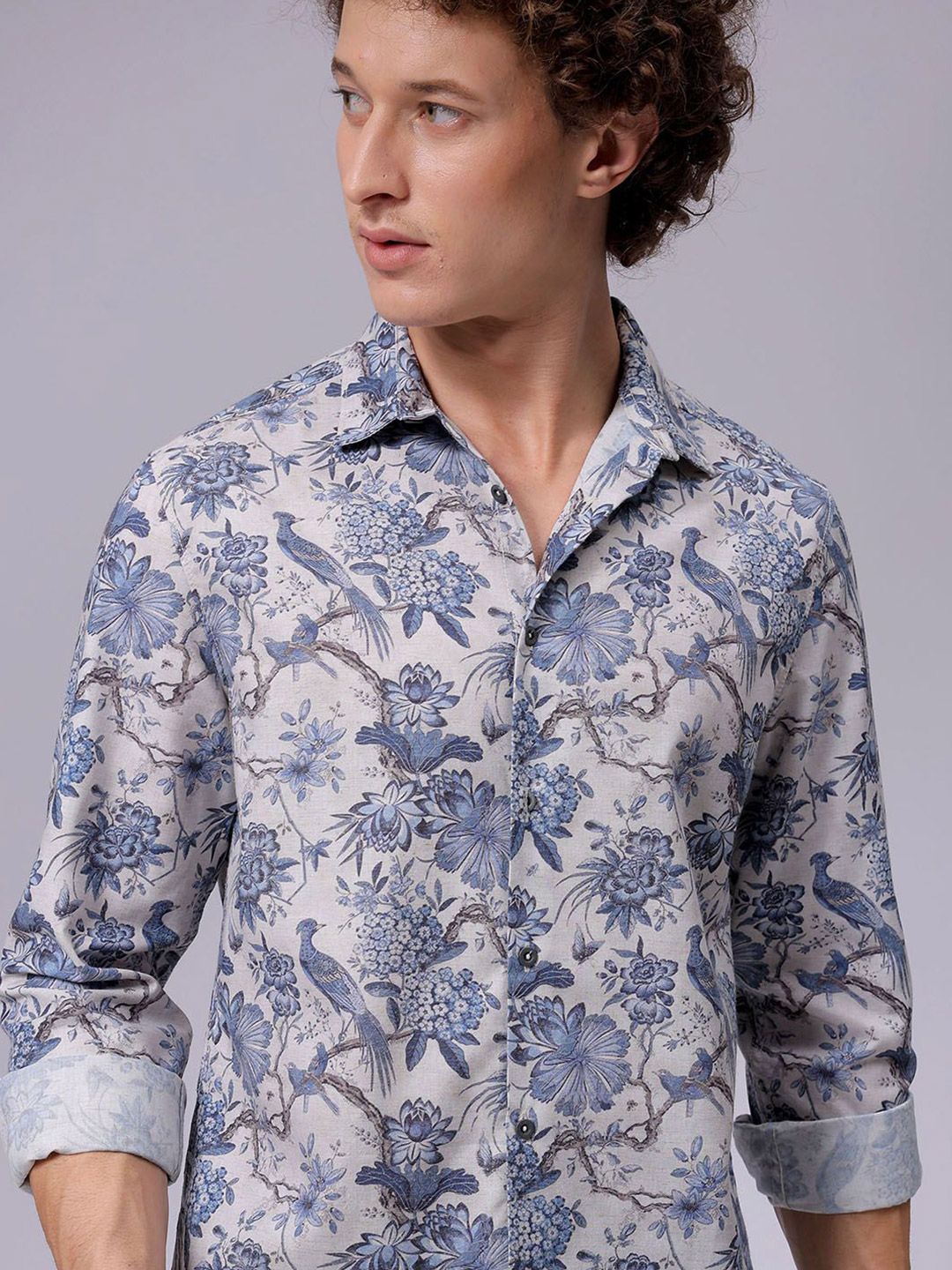 The Indian Garage Co Men Regular Fit Floral Printed Resortwear Linen Shirt