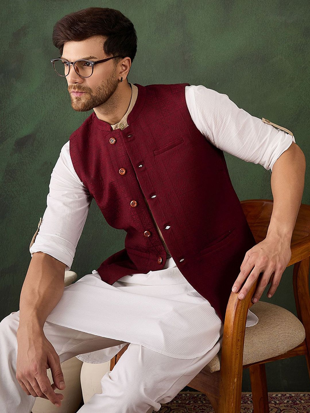 Sangria Men Woven Design Winter Pashmina Nehru Jackets