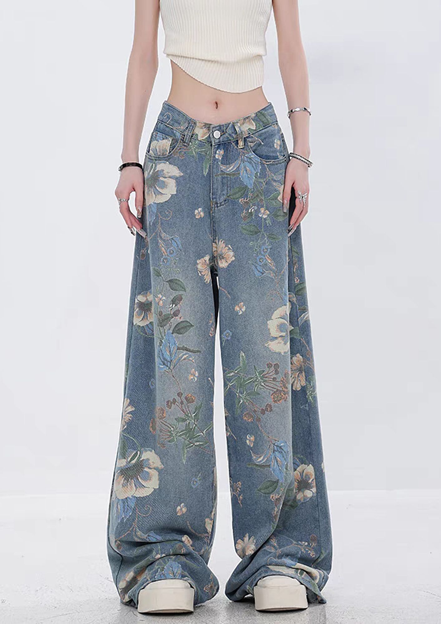 Buy LULU & SKY Women Floral Printed Wide Leg Jeans - Jeans for