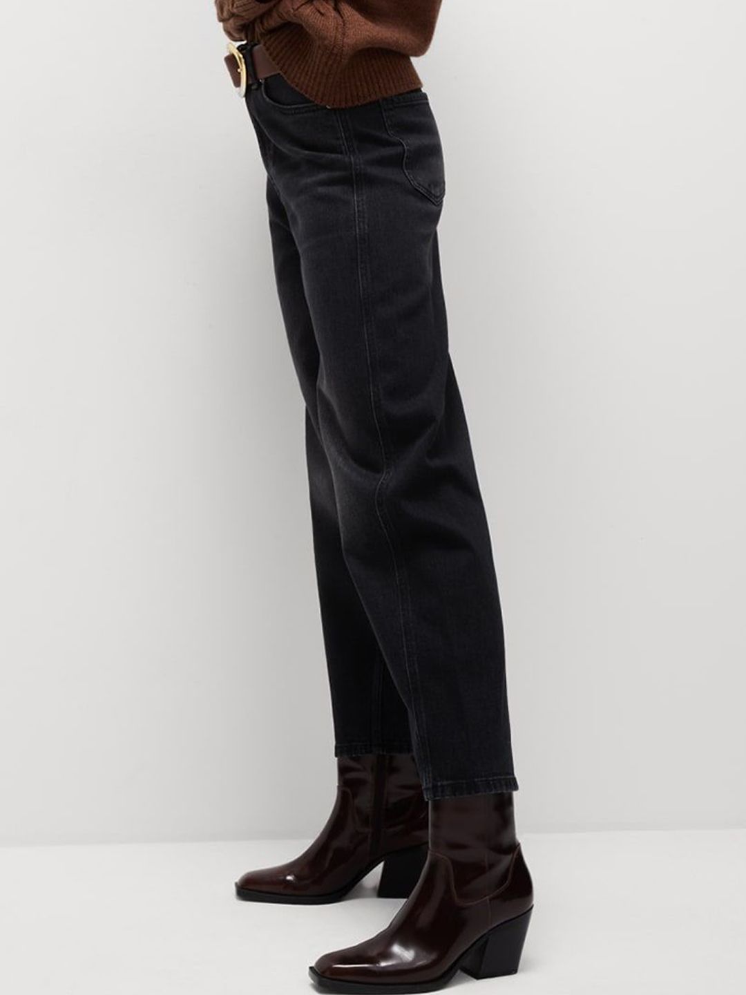 High Waisted Carrot Leg Ankle Grazer Jeans