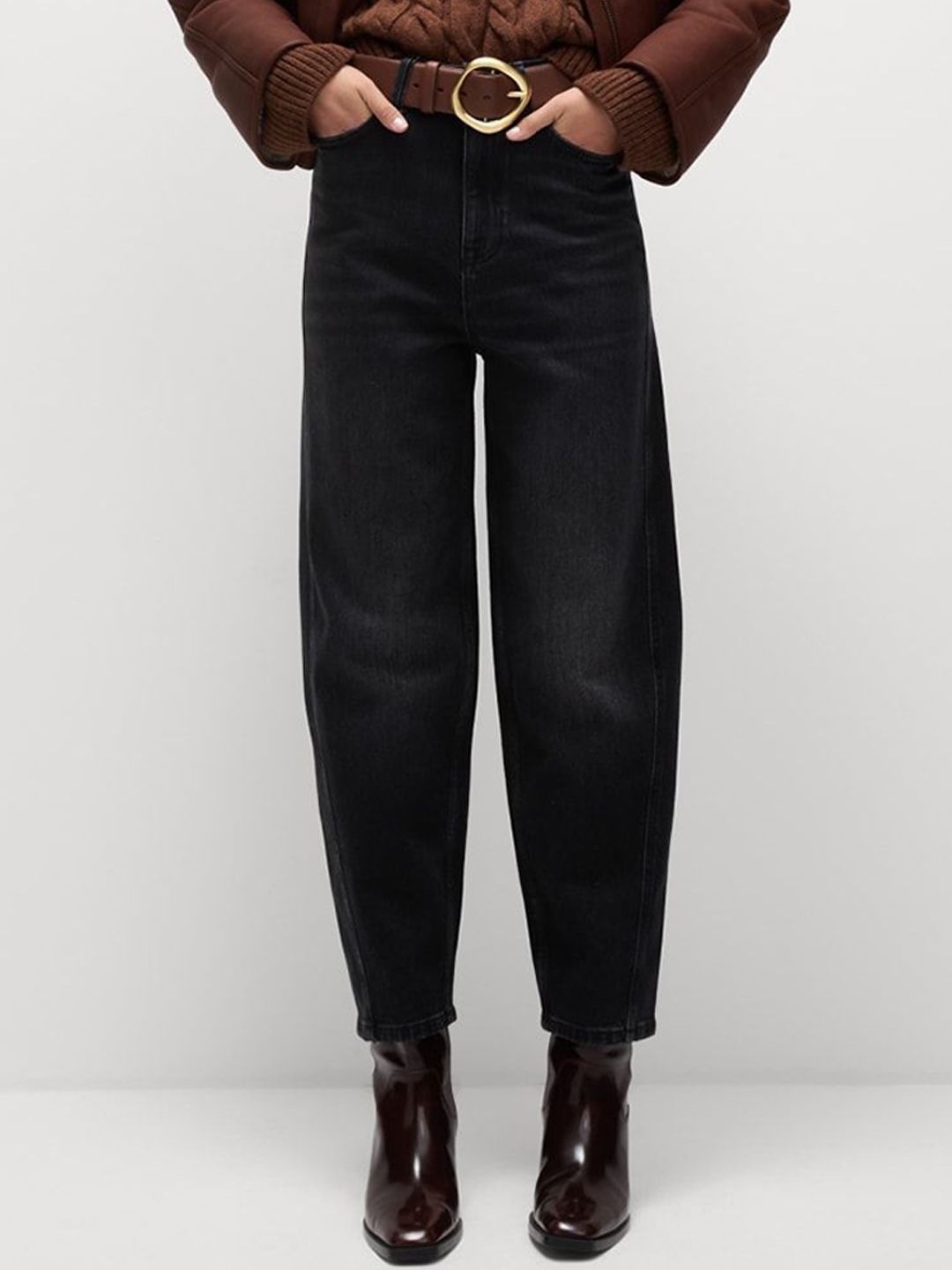 High Waisted Carrot Leg Ankle Grazer Jeans