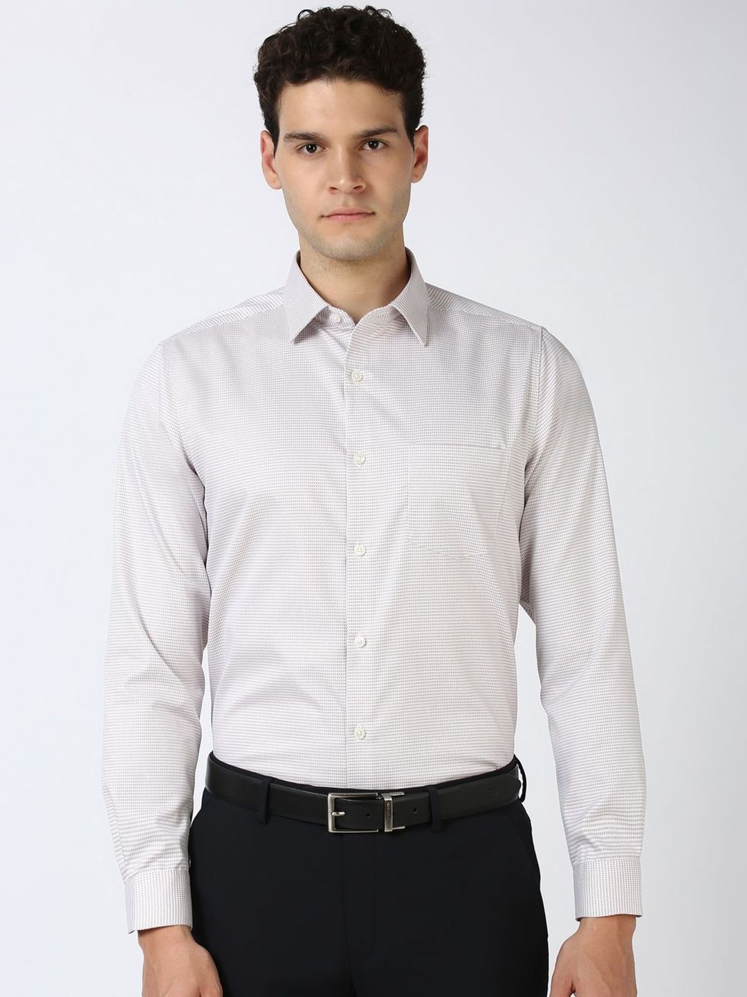 Peter England Elite Men Spread Collar Textured Cotton Slim Fit Formal Shirt