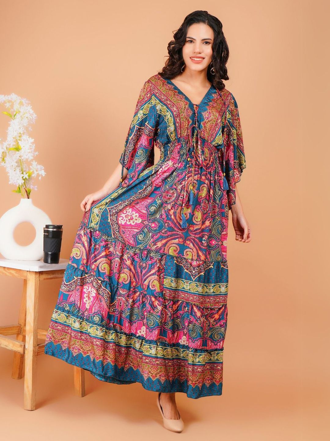Boholyfe Women Bohemian Printed A-Line Maxi Dress