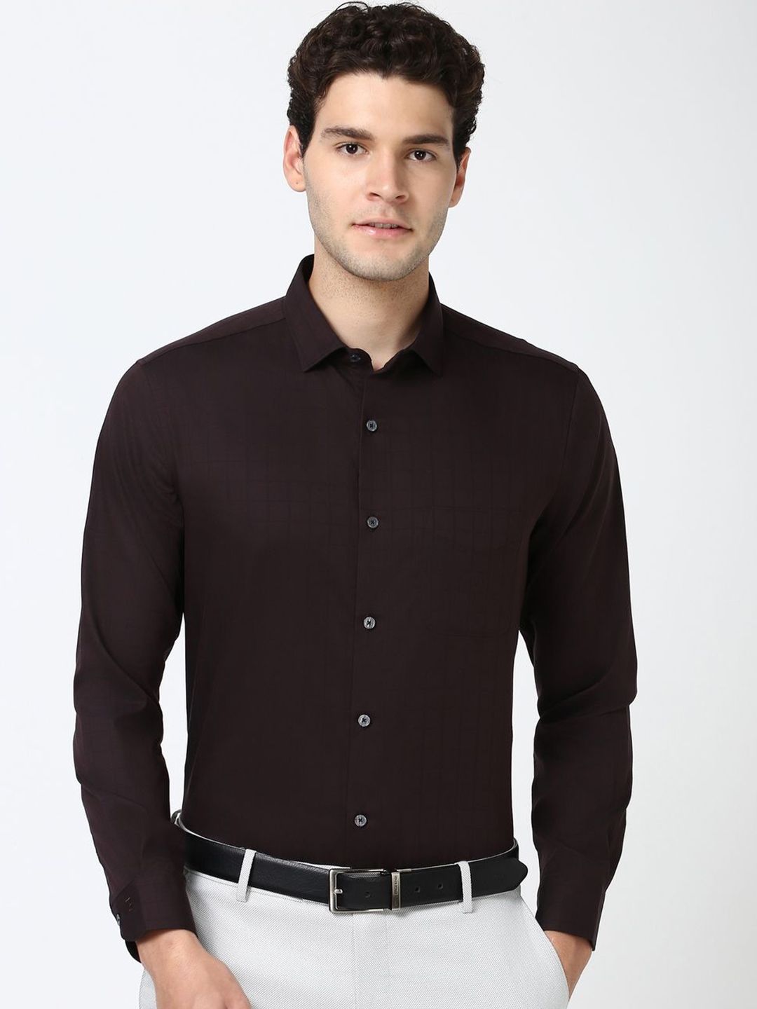 Peter England Elite Men Spread Collar Checked Cotton Formal Shirt