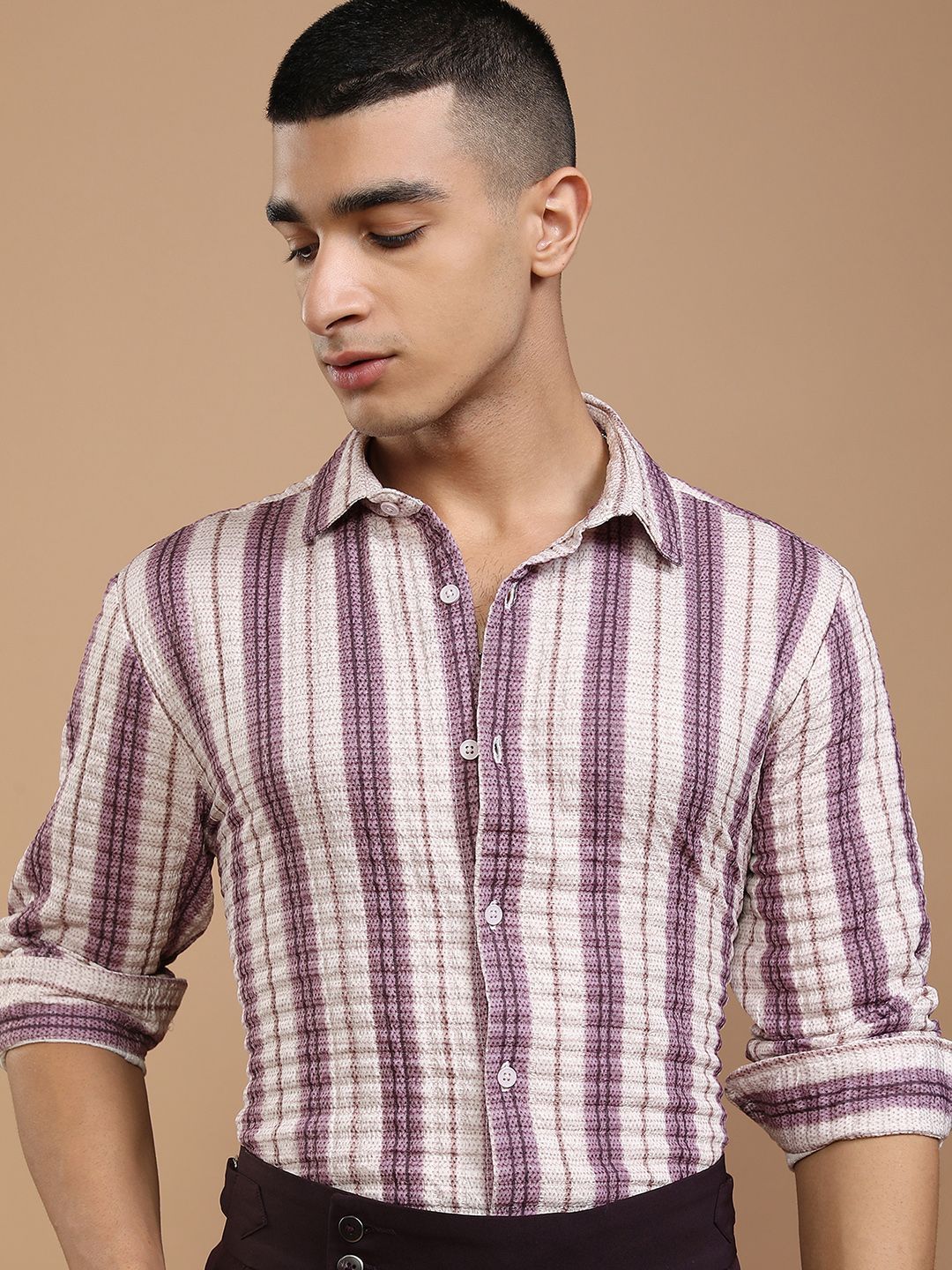 HIGHLANDER Men Opaque Vertical Striped Cotton Casual Shirt